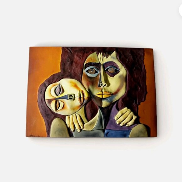 Tile Sculpture Ceramic Pottery La Ternura Oswaldo Guayasamin Ecuador 3D Modern - Picture 1 of 13